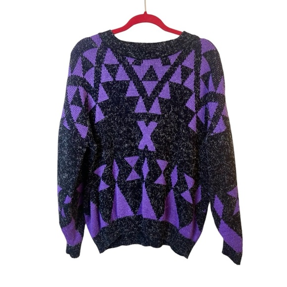 Vintage GFC New York 80’s Black & Purple Geometric Sweater - Picture 3 of 15
